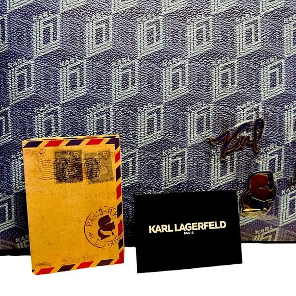 Karl Lagerfeld Paris NWT Blue Signature Karl Logo Maybelle Paris Tote P038) - Picture 7 of 12